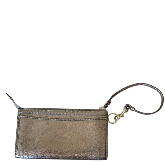 Coach Poppy Gray Metallic Leather Double Zip Clutch Wristlet - Picture 5 of 9